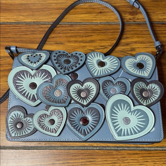 Coach Heart Appliqué Blue Women's Bag Clutch Crossbody - Picture 2 of 9